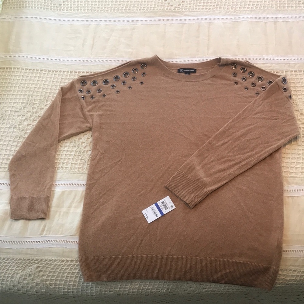 Heather tan cold shoulder sweater